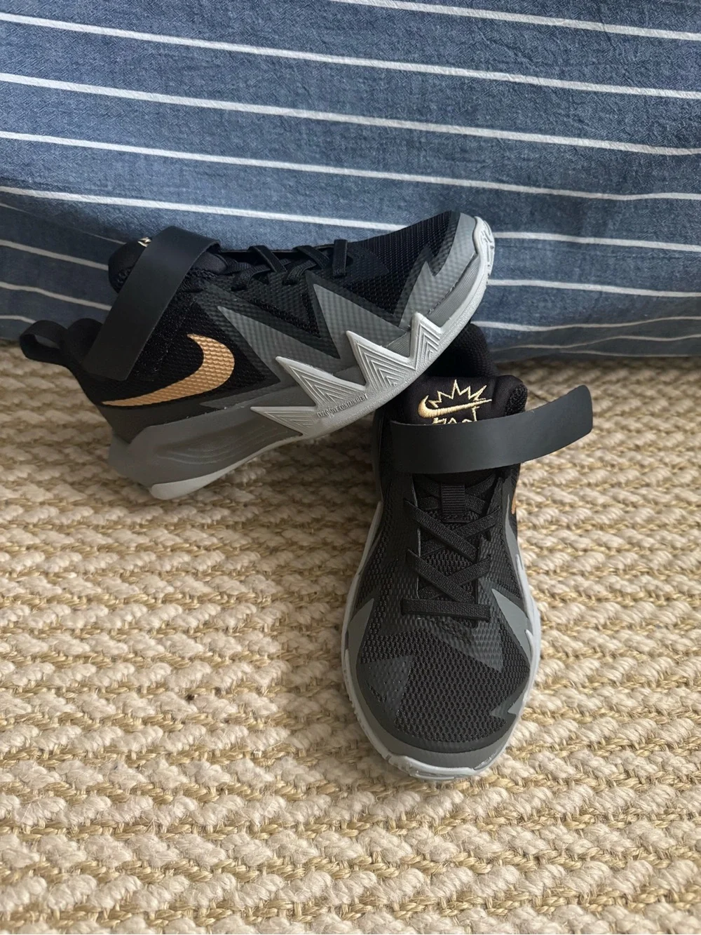 Nike Black and Grey Kids Basketball Shoes with Gold Swoosh